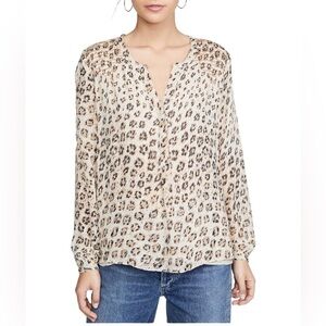 Joie Silk Leopard Print Blouse Long Sleeve Neutral Animal Top S NWT